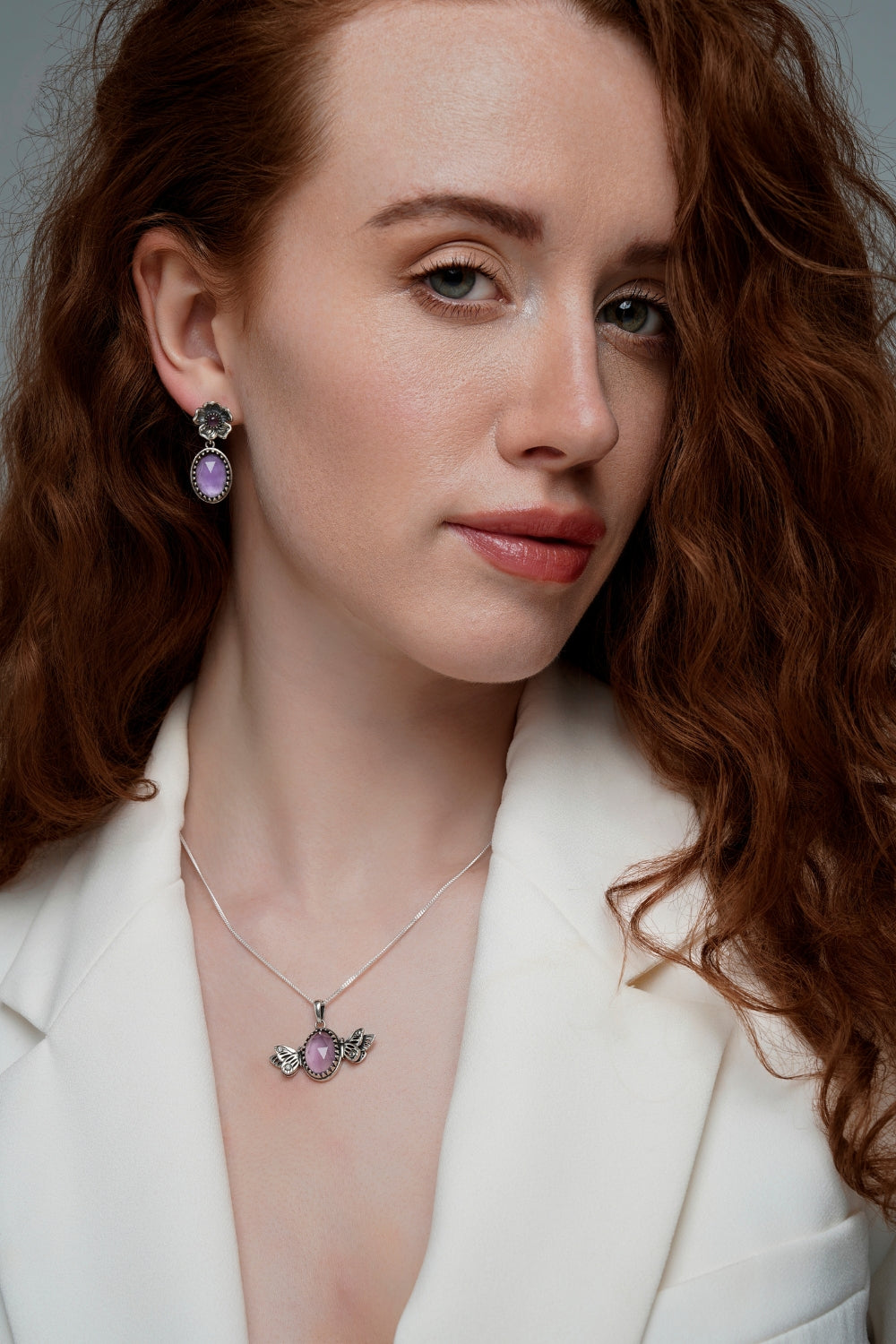 Flower Earrings with Large Amethysts