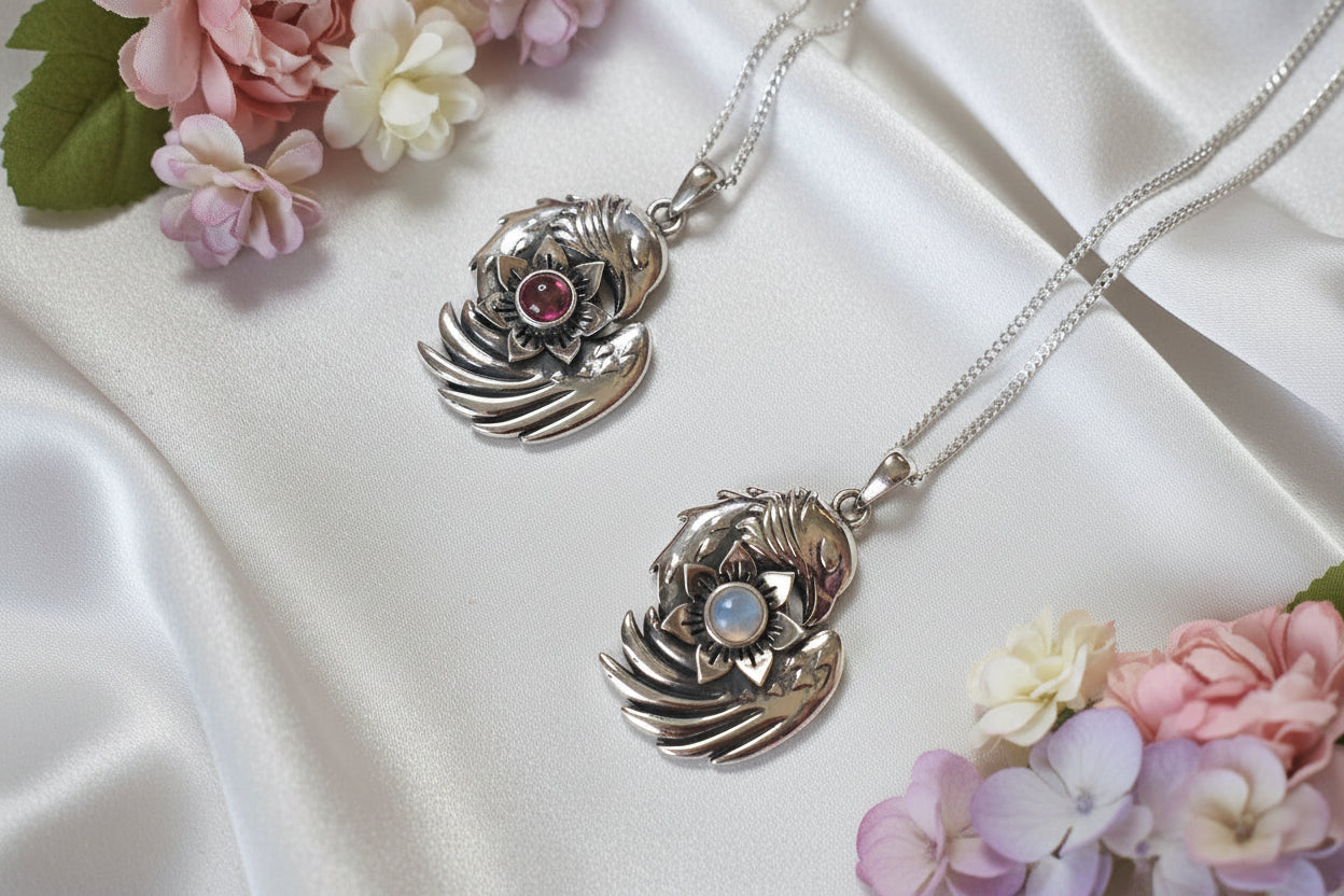 Silver Phoenix Pendant with Moonstone