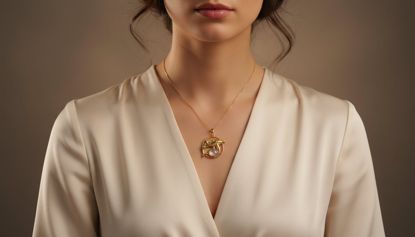 Gold Dainty Whale Necklace with Moonstones