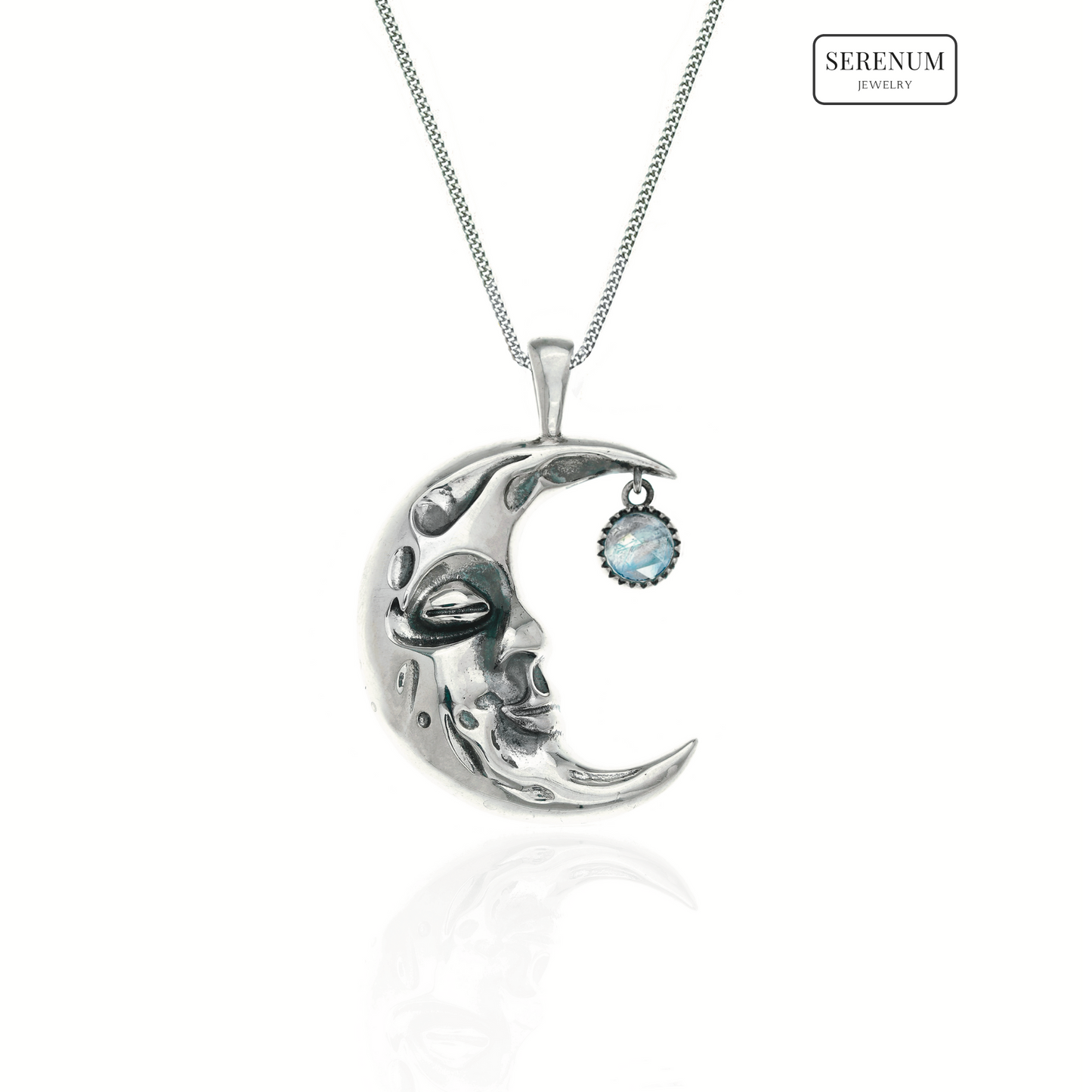 Silver Moon Crescent Necklace with Moonstone
