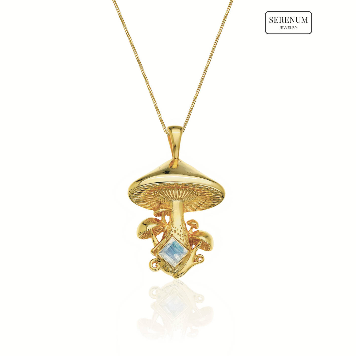 Gold Mushroom Necklace with Moonstone