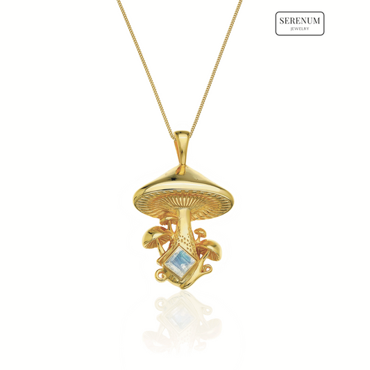 Gold Mushroom Necklace with Moonstone