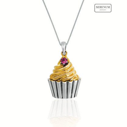 18k Gold and Silver Cupcake pendant