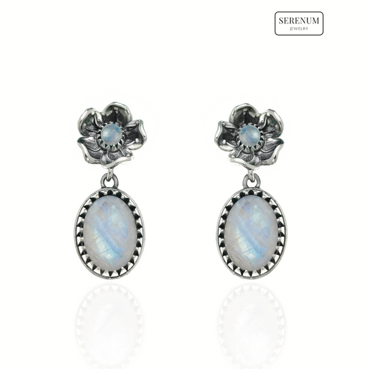 Flower Earrings with Large Moonstones