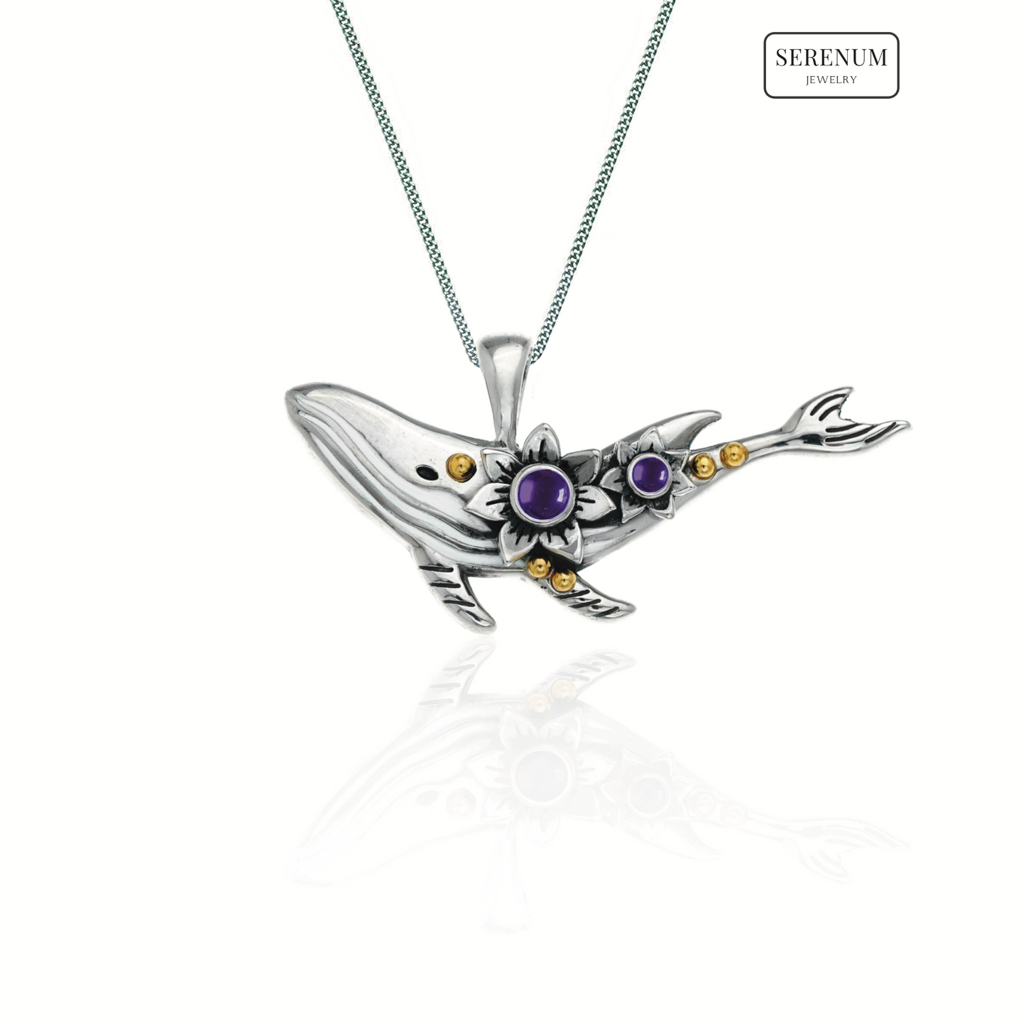 Silver Dainty Whale Necklace with Moonstones