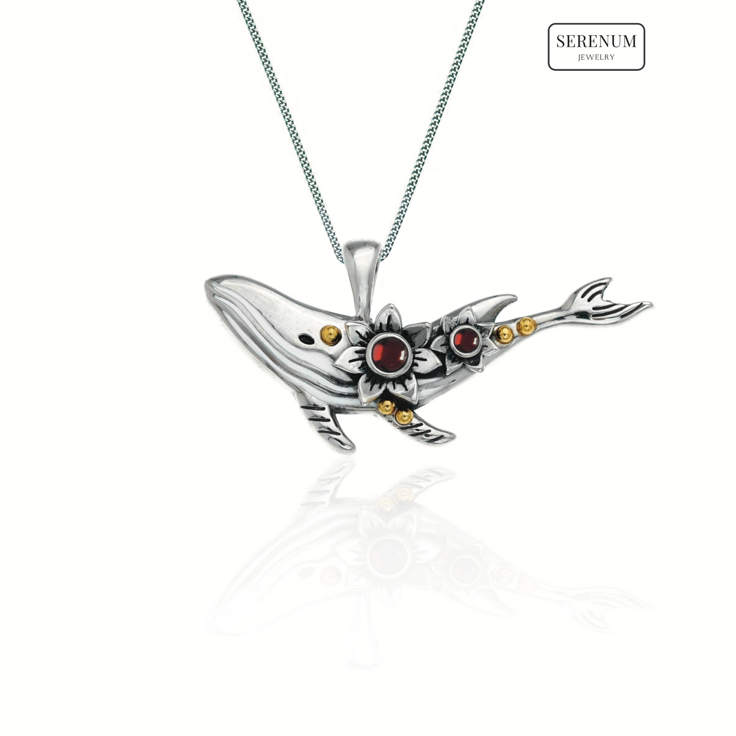 Silver Dainty Whale Necklace with Moonstones