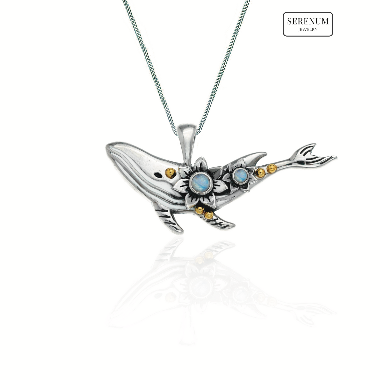 Silver Dainty Whale Necklace with Moonstones