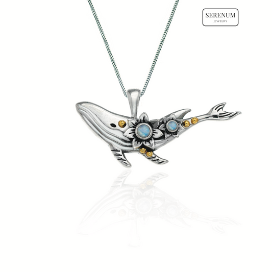 Silver Dainty Whale Necklace with Moonstones