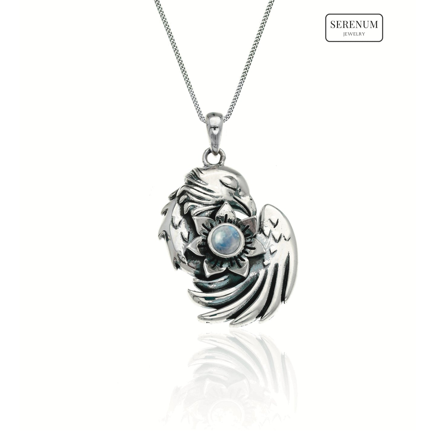 Silver Phoenix Pendant with Moonstone