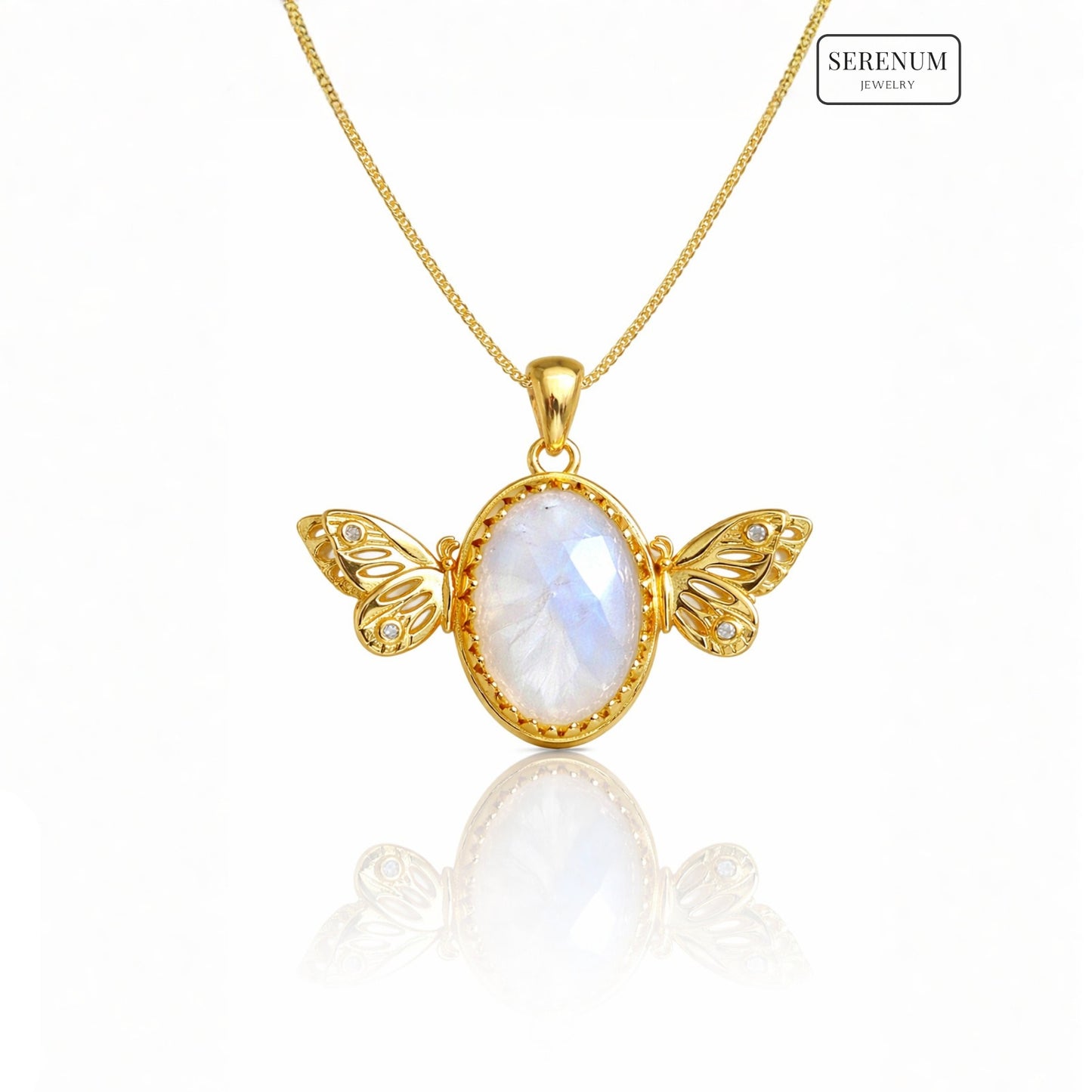 Gold Candy Butterflies Necklace with Moonstone