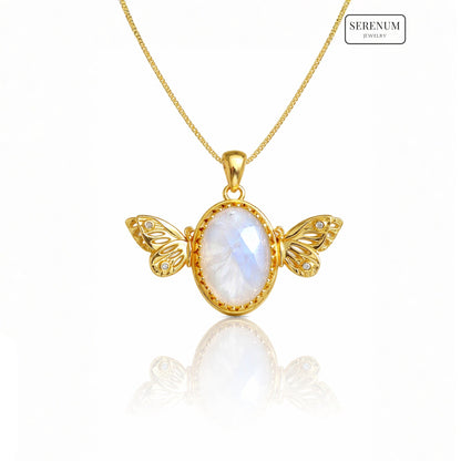 Gold Candy Butterflies Necklace with Moonstone