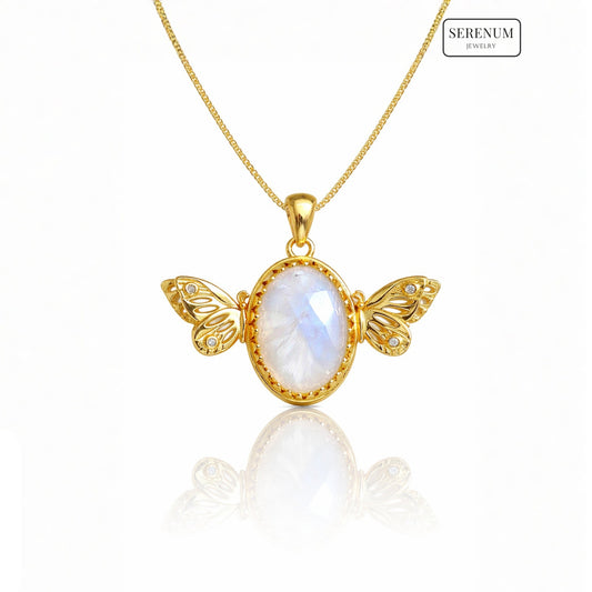 Gold Candy Butterflies Necklace with Moonstone