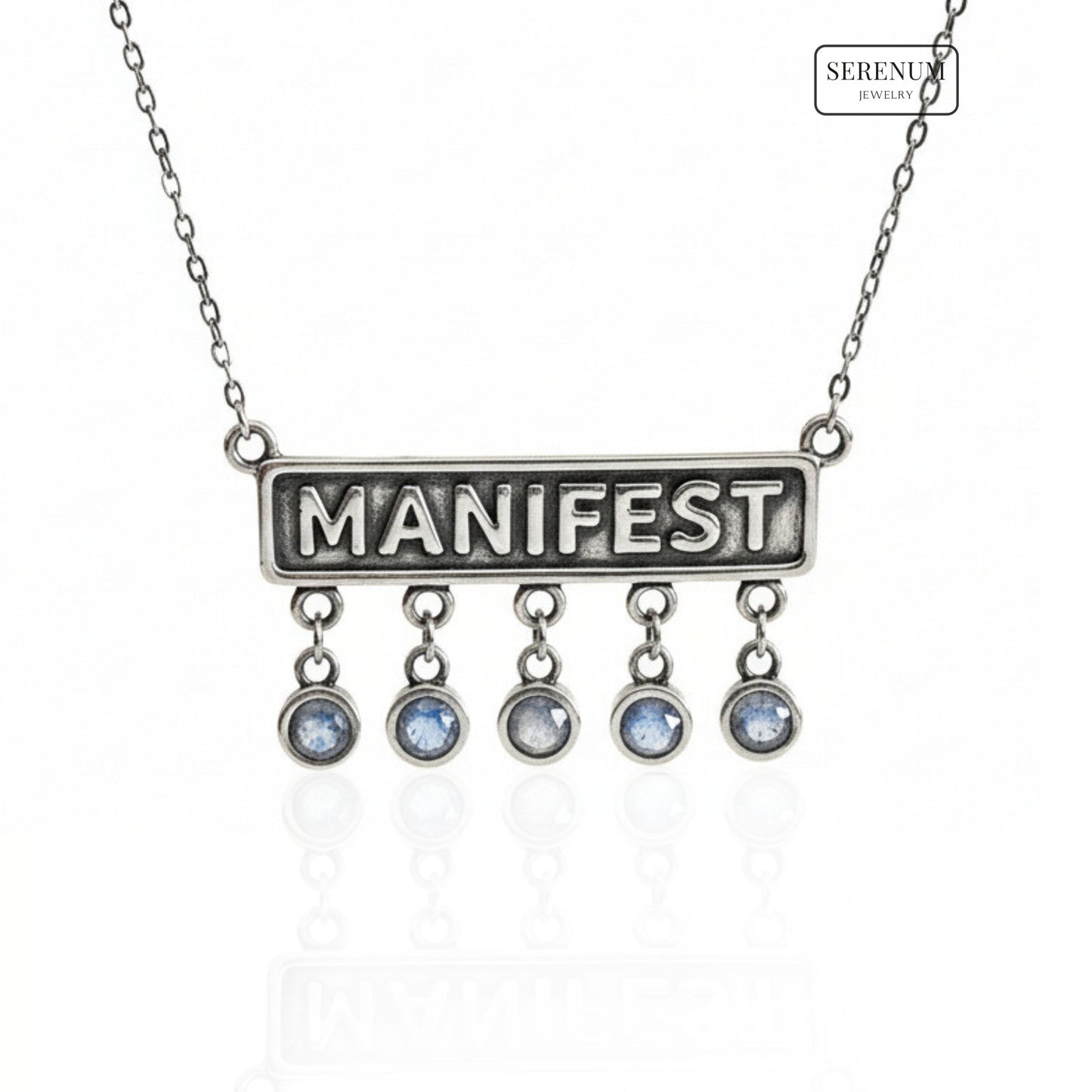 Silver Manifest Necklace with Moonstones