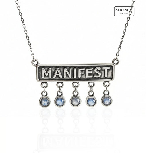 Silver Manifest Necklace with Moonstones