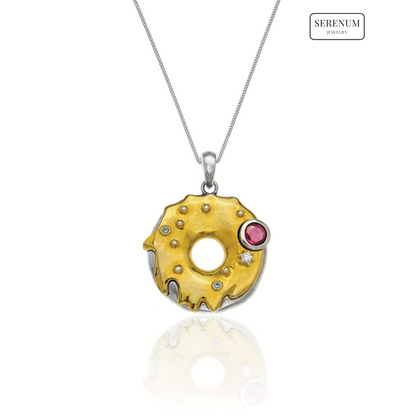 18k Gold and Silver Donut pendant