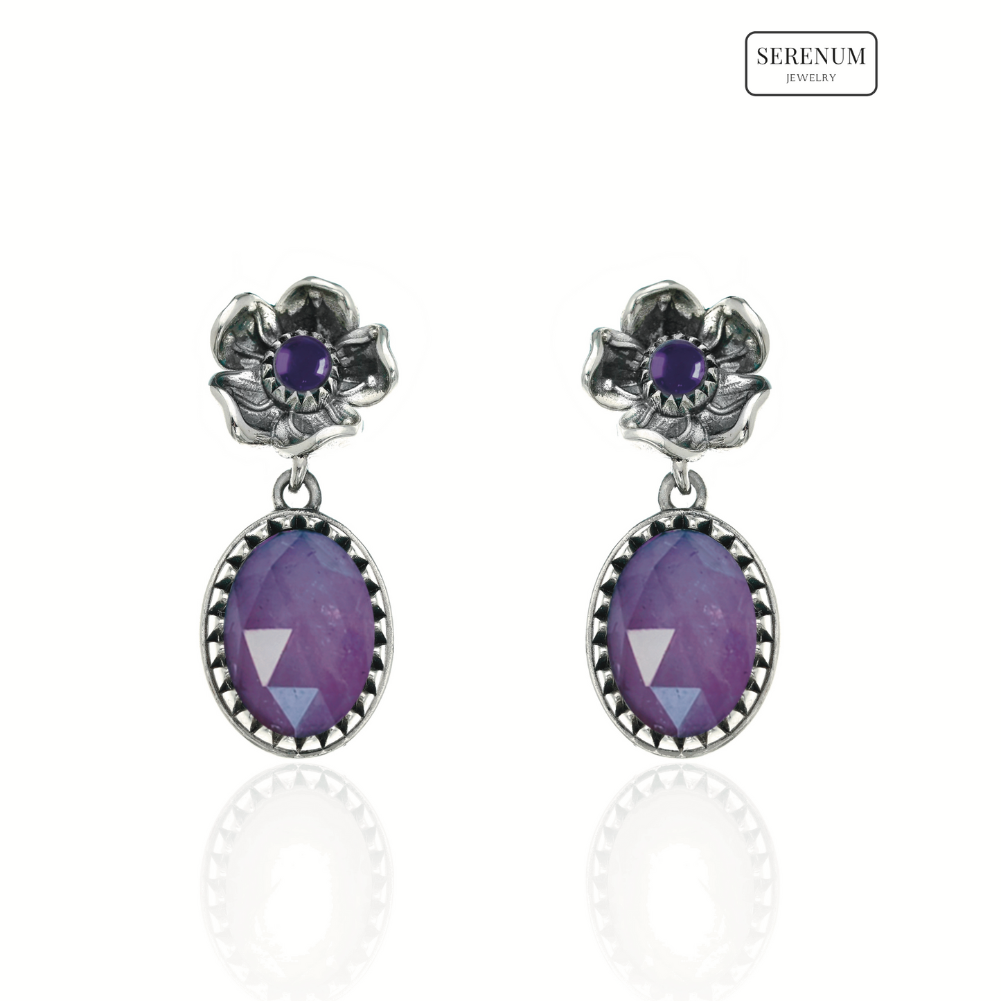 Flower Earrings with Large Amethysts