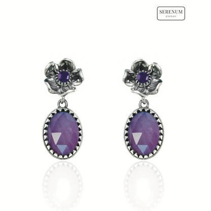 Flower Earrings with Large Amethysts