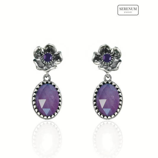 Flower Earrings with Large Amethysts