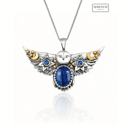Silver Flying Owl Necklace with Moonstones