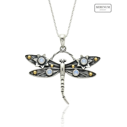 Silver Dragonfly Pendant with Moonstones