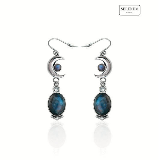 Celestial Moon Drop Earrings with Moonstones