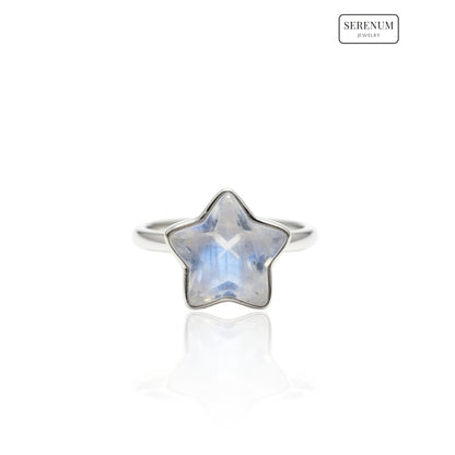 Silver Moonstone Dainty Star ring