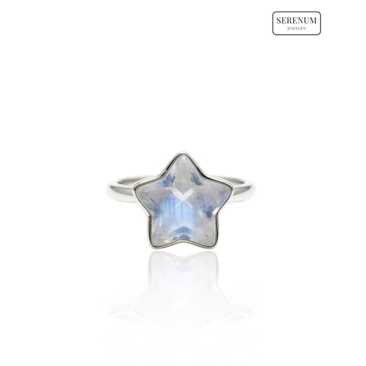 Silver Moonstone Dainty Star ring