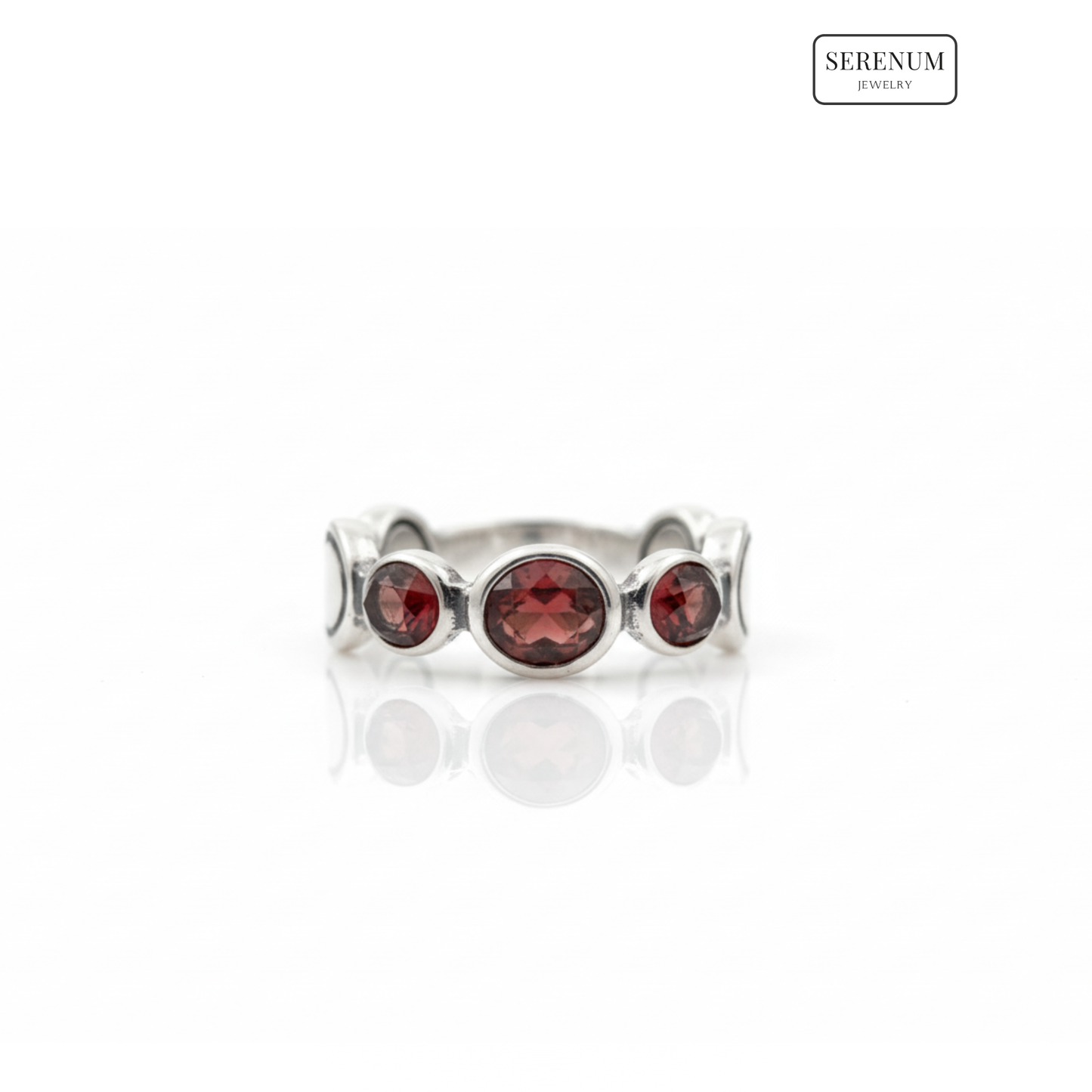 925 Sterling Silver Aura Ring with Garnets