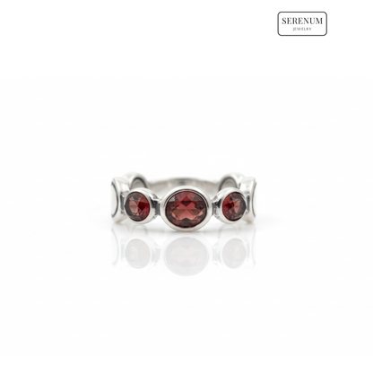 925 Sterling Silver Aura Ring with Garnets