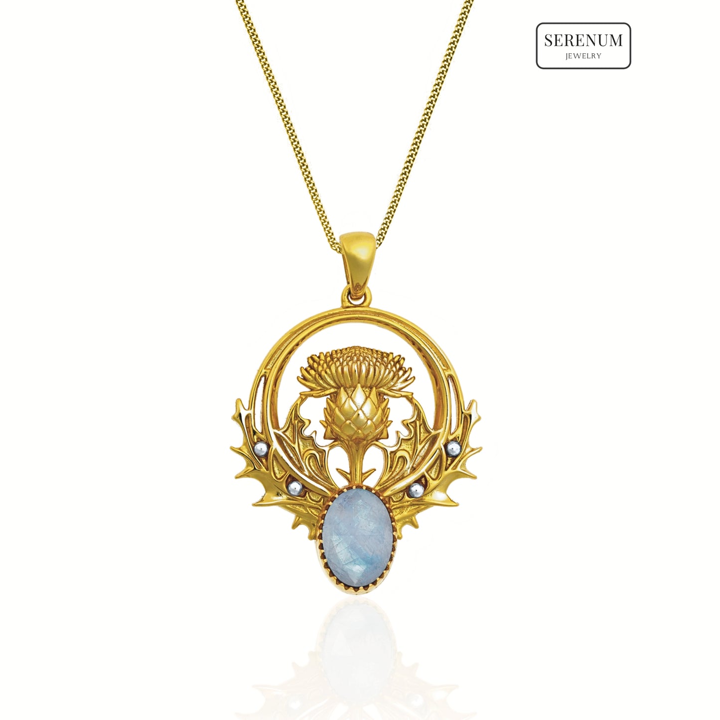 Gold Thistle Flower Necklace with Amethyst