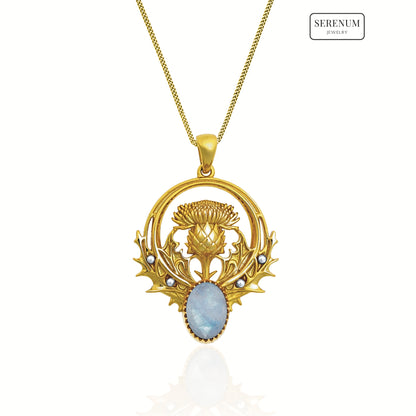 Gold Thistle Flower Necklace with Amethyst