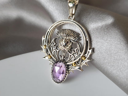 Silver Thistle Flower Necklace with Moonstone