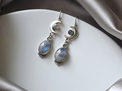 Celestial Moon Drop Earrings with Moonstones