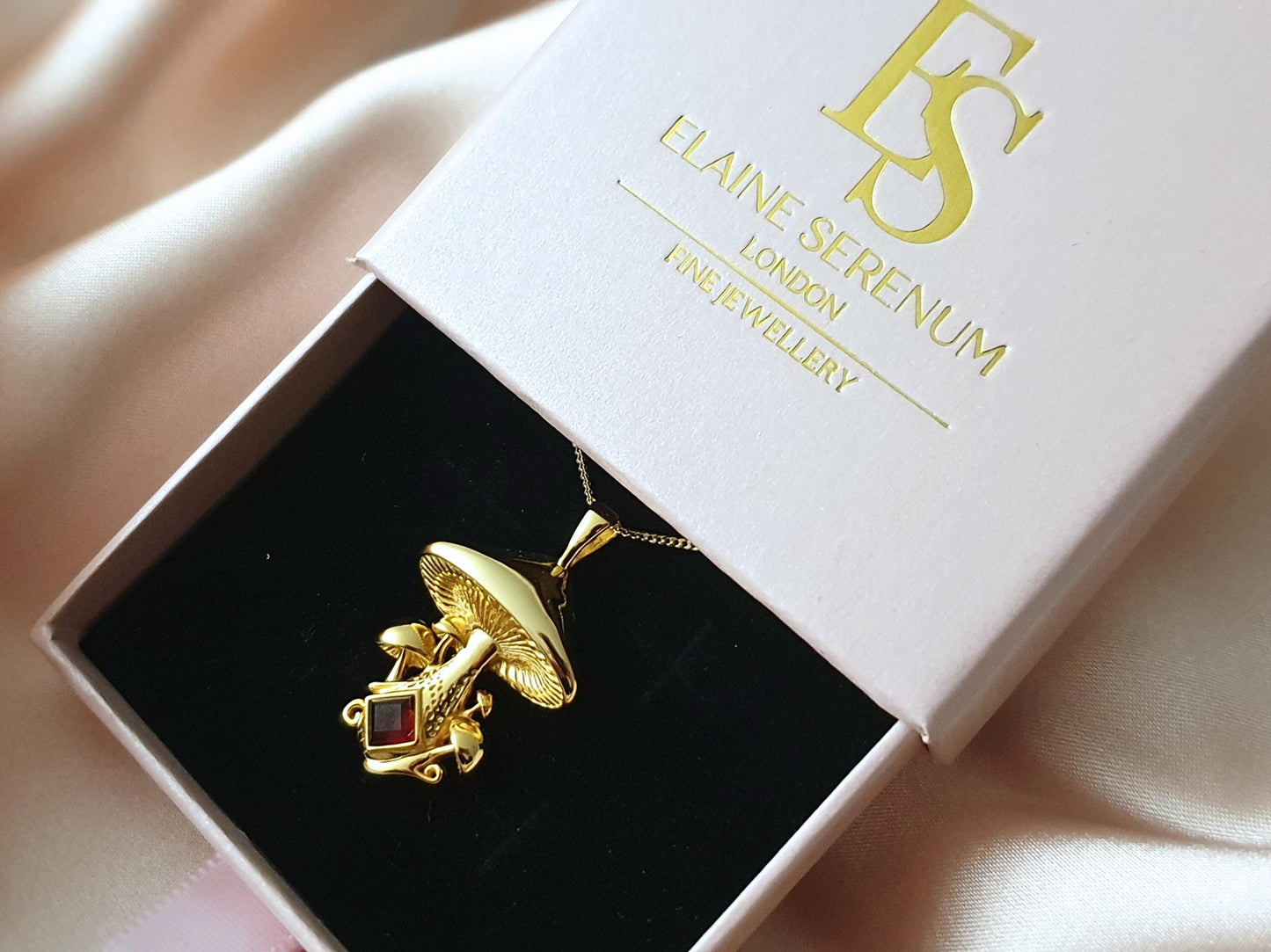 Gold Mushroom Necklace with Moonstone