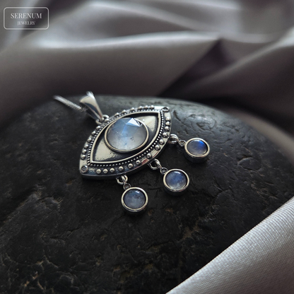 Silver Eye Necklace with Dangling Moonstones