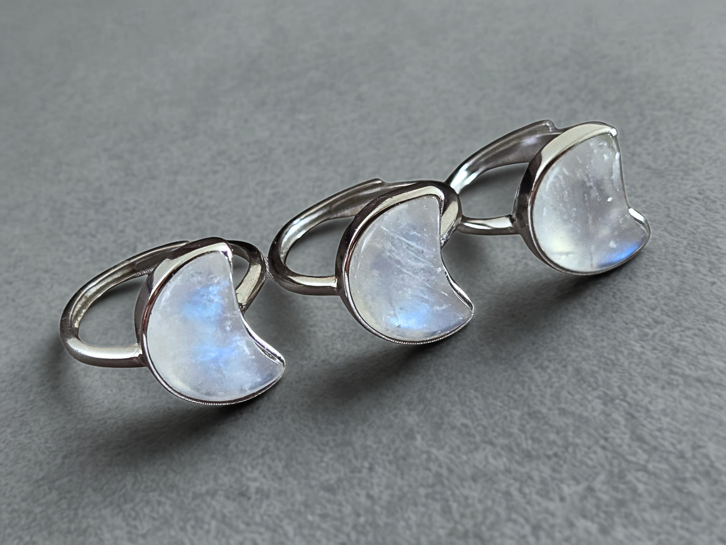 Silver Moonstone Magical Moon Crescent ring