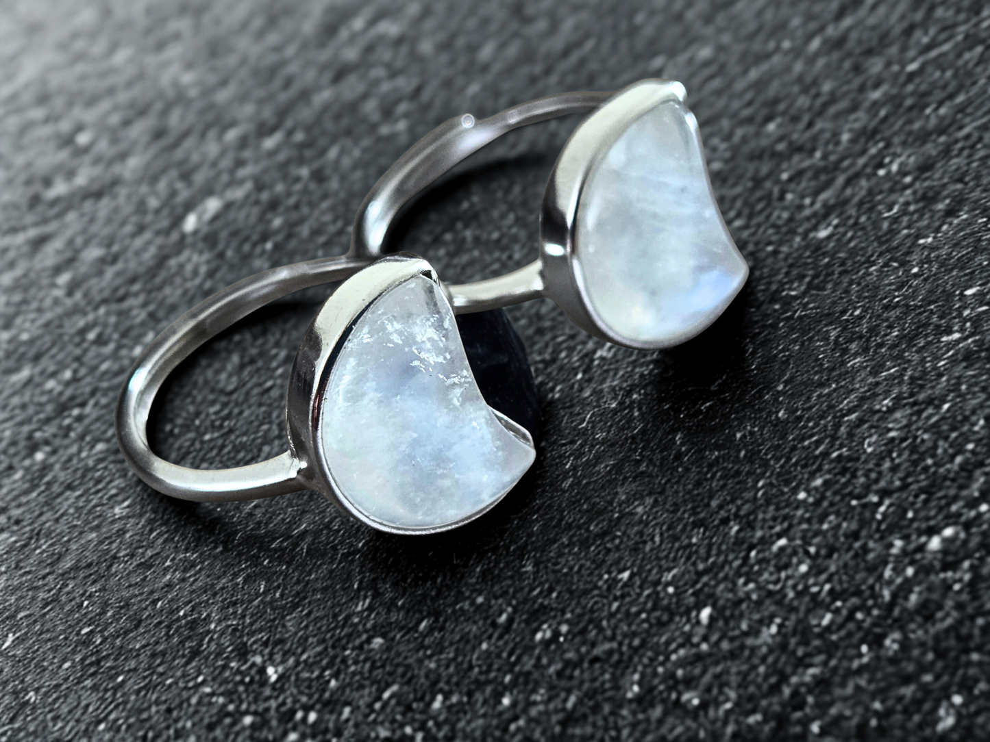 Silver Moonstone Magical Moon Crescent ring