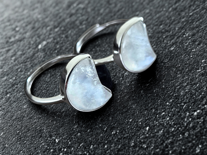 Silver Moonstone Magical Moon Crescent ring
