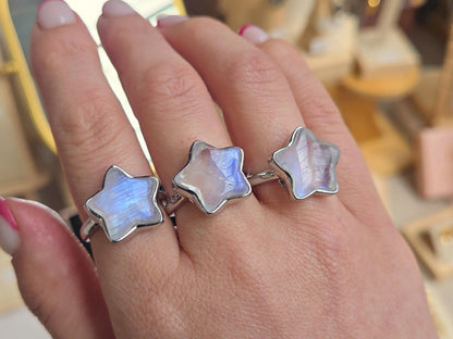 Silver Moonstone Dainty Star ring