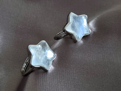 Silver Moonstone Dainty Star ring