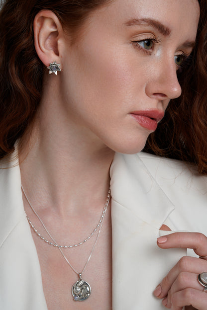 Silver Coin Bunny Necklace with Moonstone