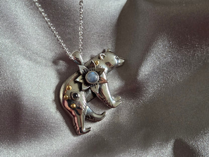 Silver Polar Bear Necklace with Moonstones