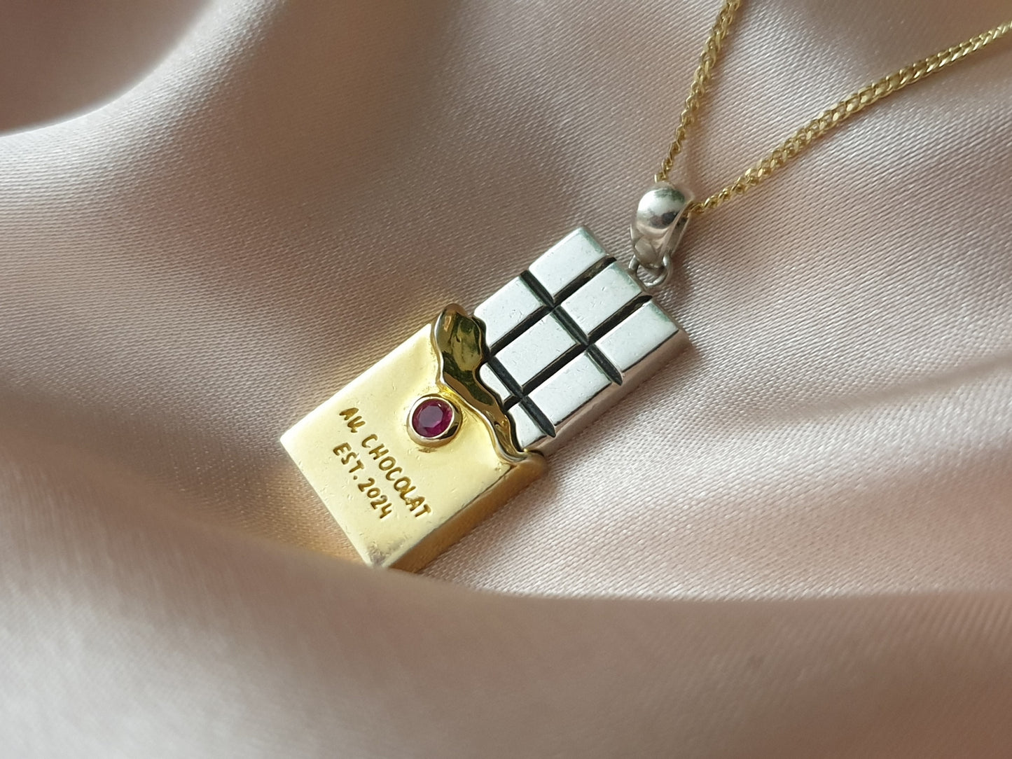 18k Gold and Silver Chocolate bar pendant