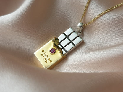 18k Gold and Silver Chocolate bar pendant