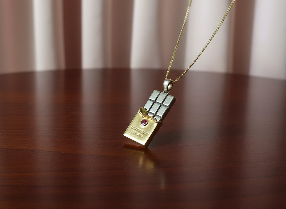 18k Gold and Silver Chocolate bar pendant