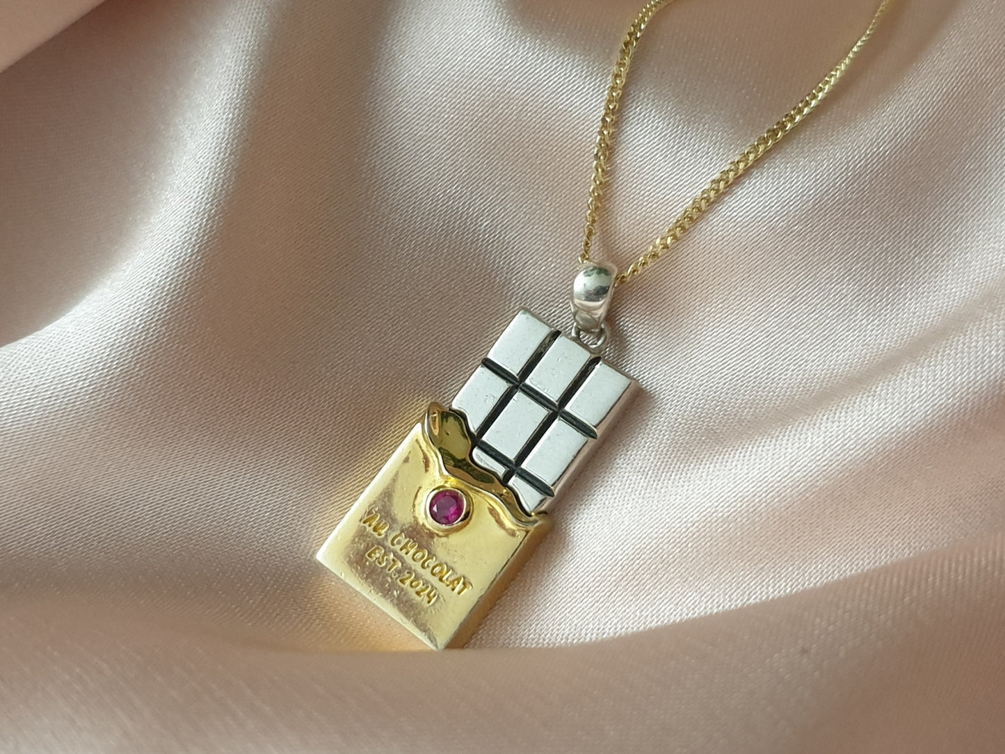 18k Gold and Silver Chocolate bar pendant