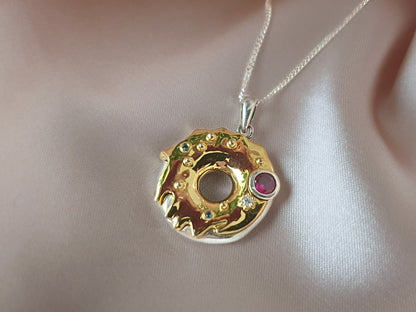 18k Gold and Silver Donut pendant