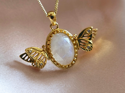 Gold Candy Butterflies Necklace with Moonstone
