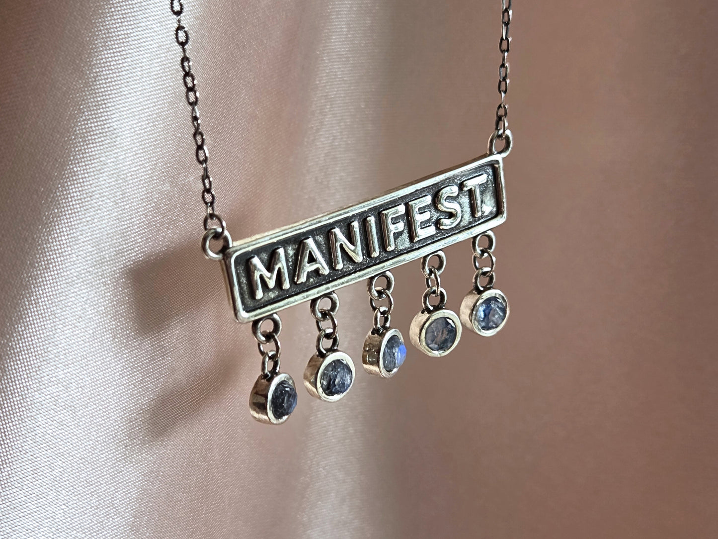Silver Manifest Necklace with Moonstones