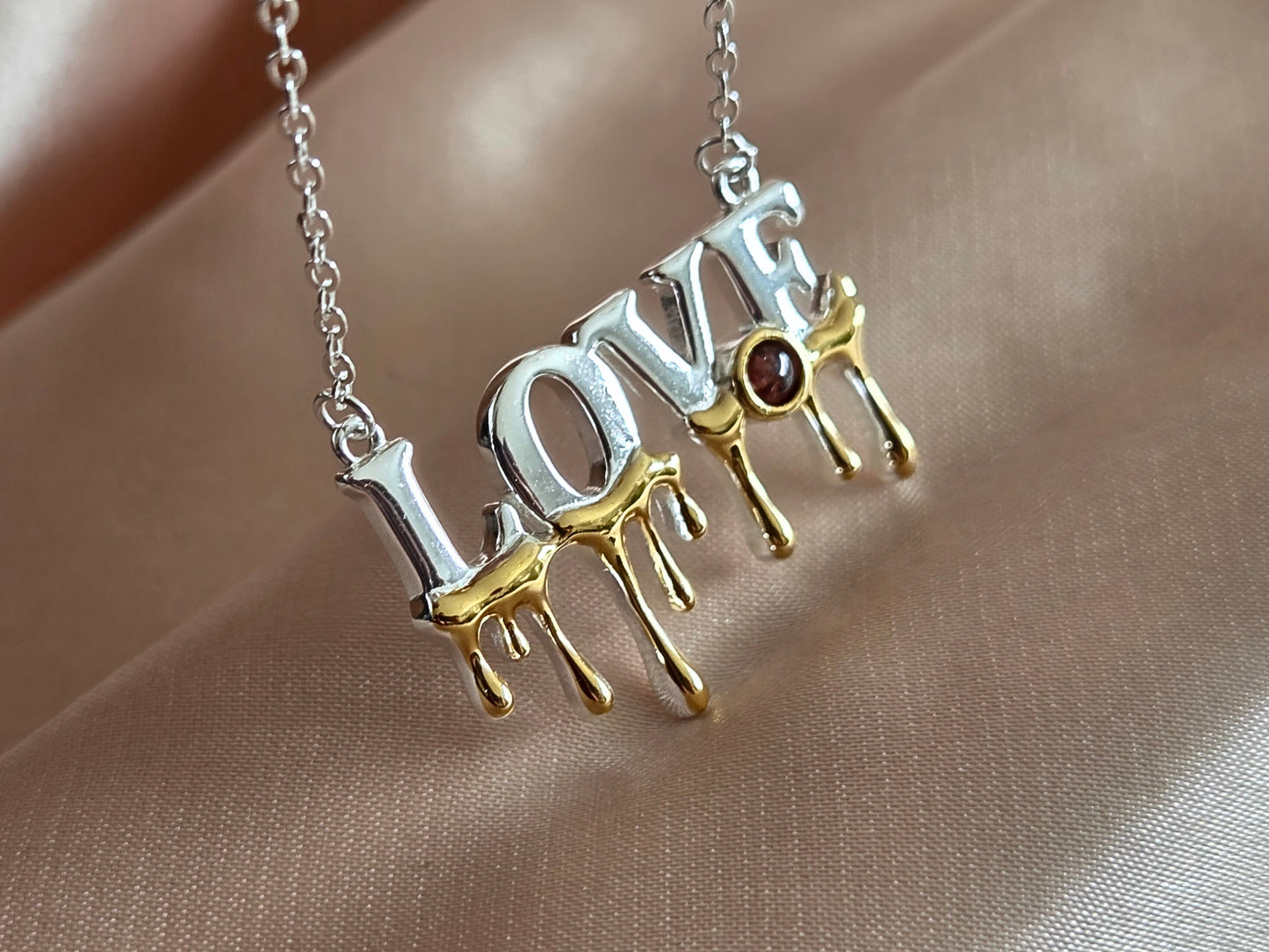18k Gold and Sterling Silver Love Necklace